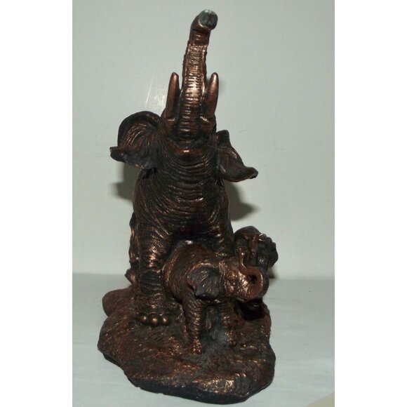 Elephant Family Bronze-Colored Chalkware Figurine 8" Rustic Decor Accent Piece - Picture 9 of 11
